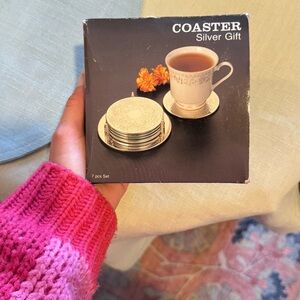 Vintage 7pc Silver Coaster Set